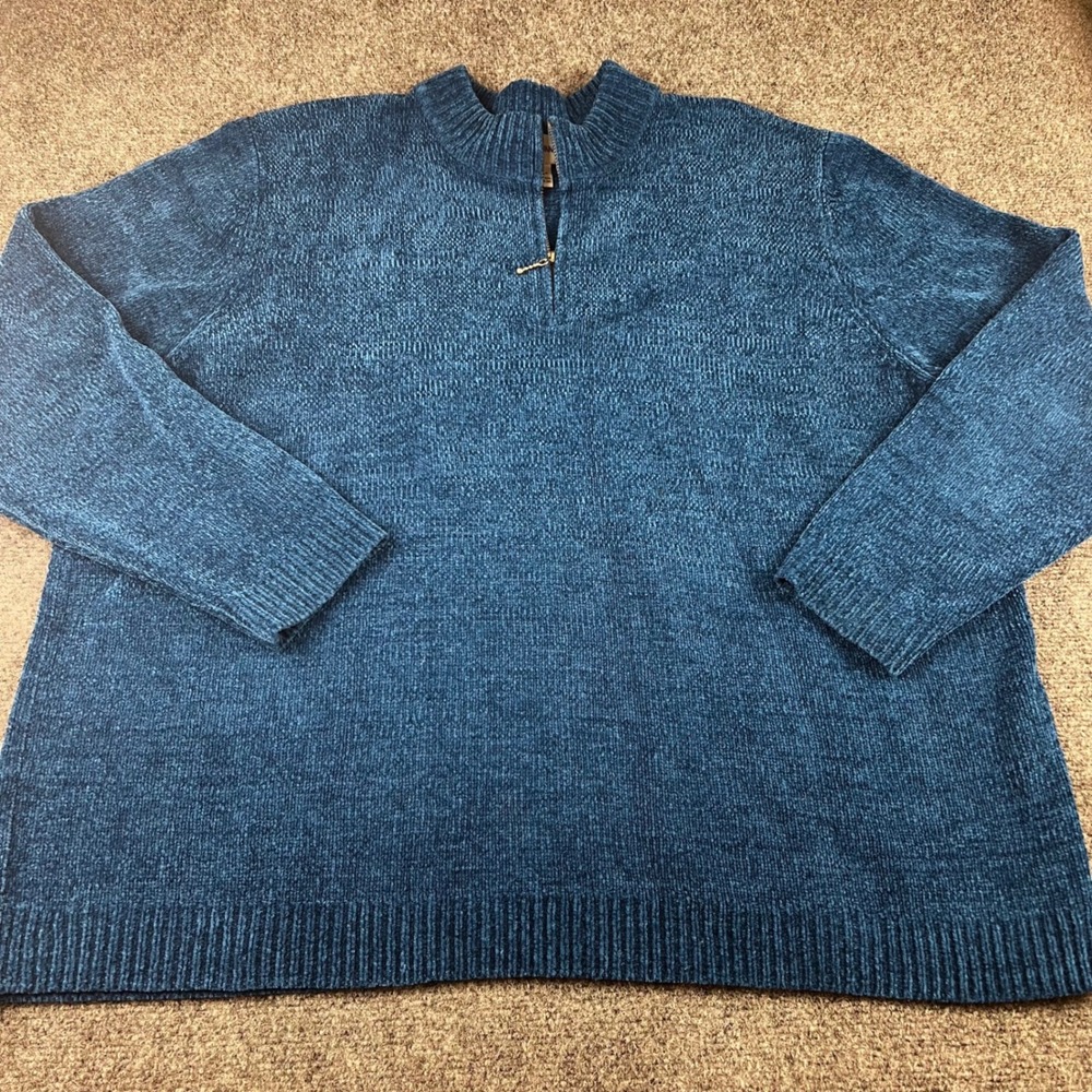 Alfred Dunner Blue Chenille Quarter Zip Mock Neck Sweater Plus Size 3X